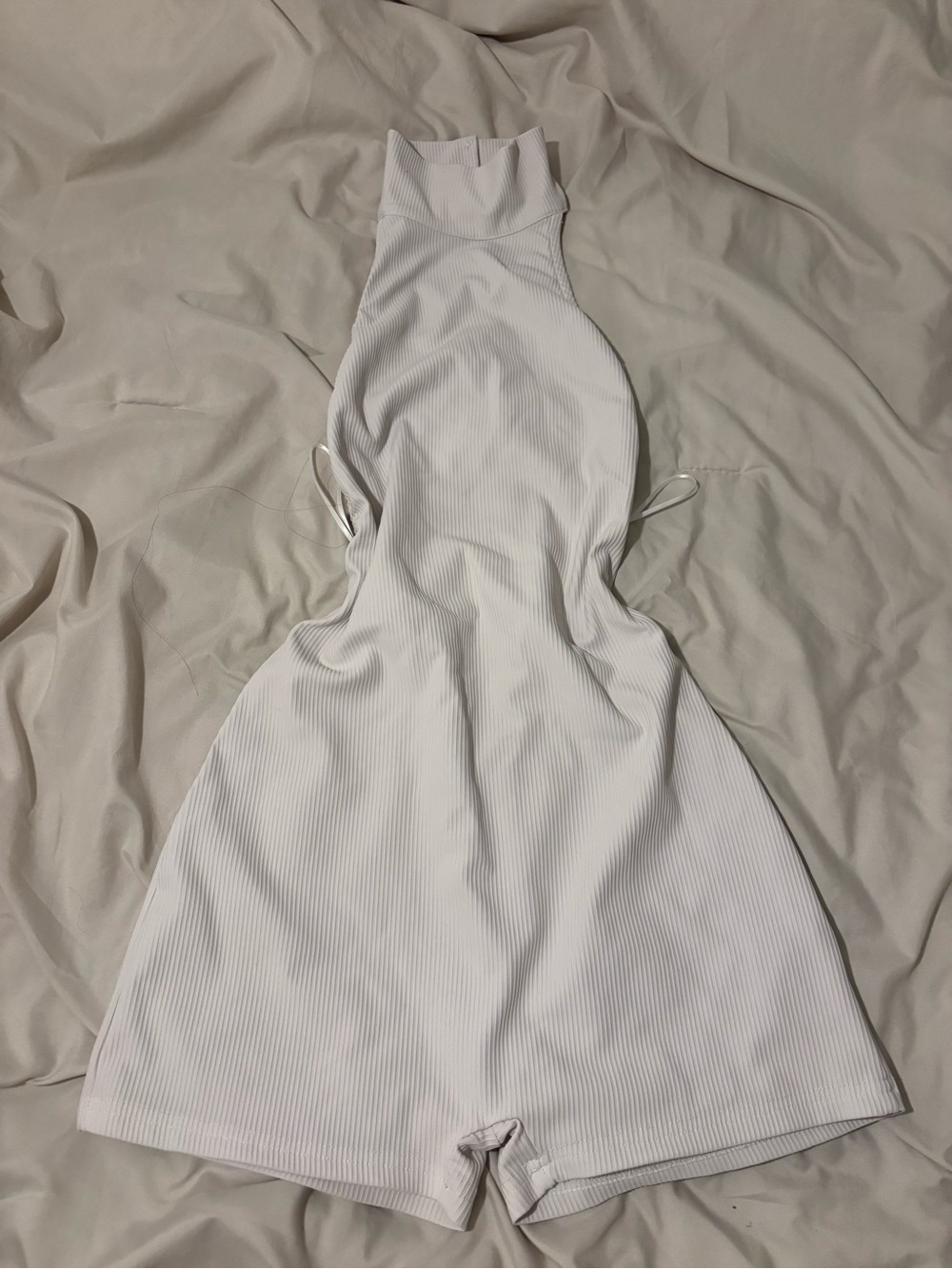 Edikted White Ribbed Halter Romper